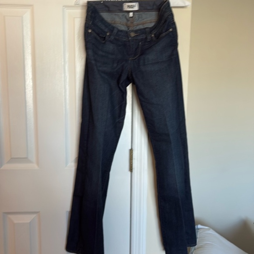 Like New Paige Mid Rise Skyline Boot Leg Dark Wash 
Jeans